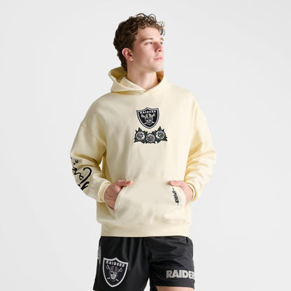 Men's Pro Standard Las Vegas Raiders NFL Fire and Roses Drop Shoulder Pullover Hoodie - Cream