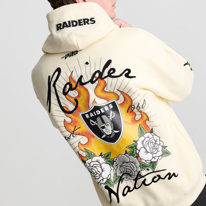 Men's Pro Standard Las Vegas Raiders NFL Fire and Roses Drop Shoulder Pullover Hoodie - Cream