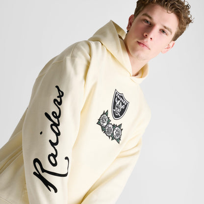 Men's Pro Standard Las Vegas Raiders NFL Fire and Roses Drop Shoulder Pullover Hoodie - Cream