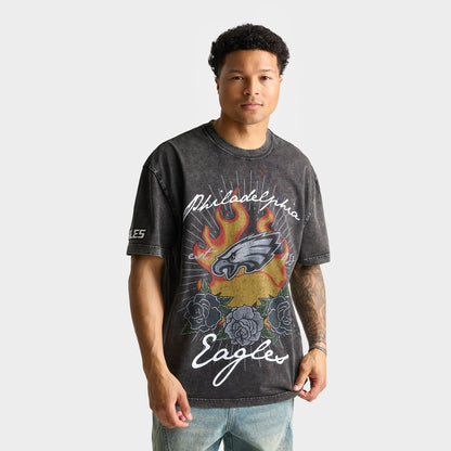 Men's Pro Standard Philadelphia Eagles NFL Fire And Roses Graphic T-Shirt - Washed Black