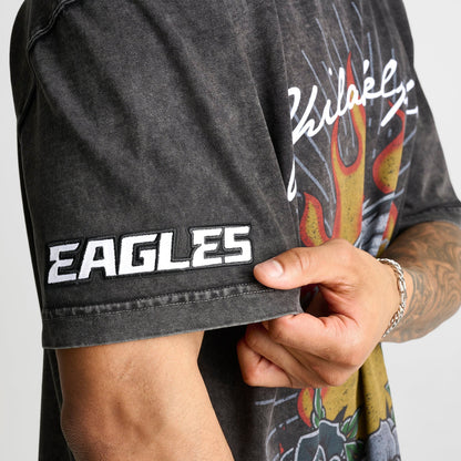 Men's Pro Standard Philadelphia Eagles NFL Fire And Roses Graphic T-Shirt - Washed Black
