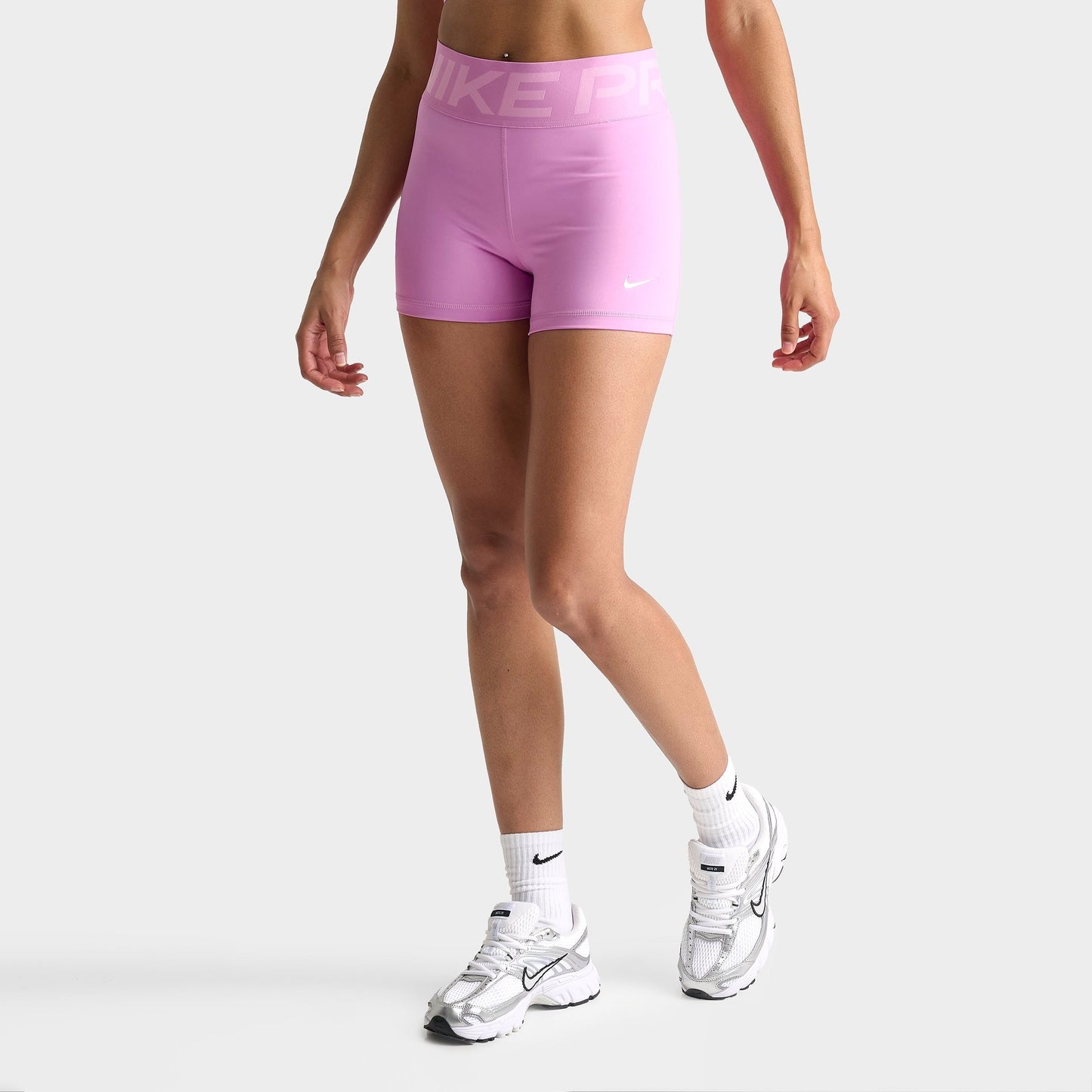 Women's Nike Pro Sculpt High-Waisted 3" Biker Shorts - Light Magenta/White