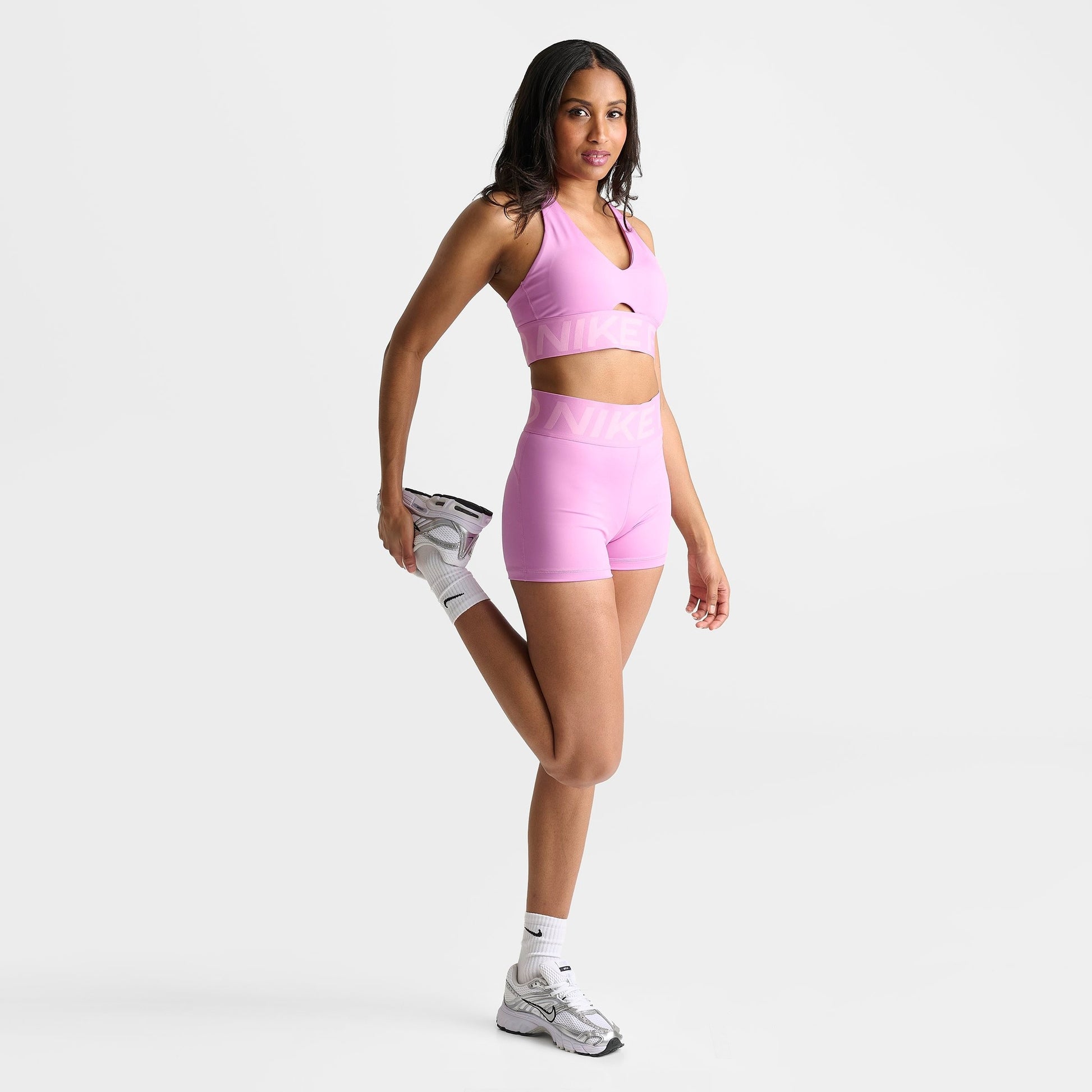 Women's Nike Pro Sculpt High-Waisted 3" Biker Shorts - Light Magenta/White