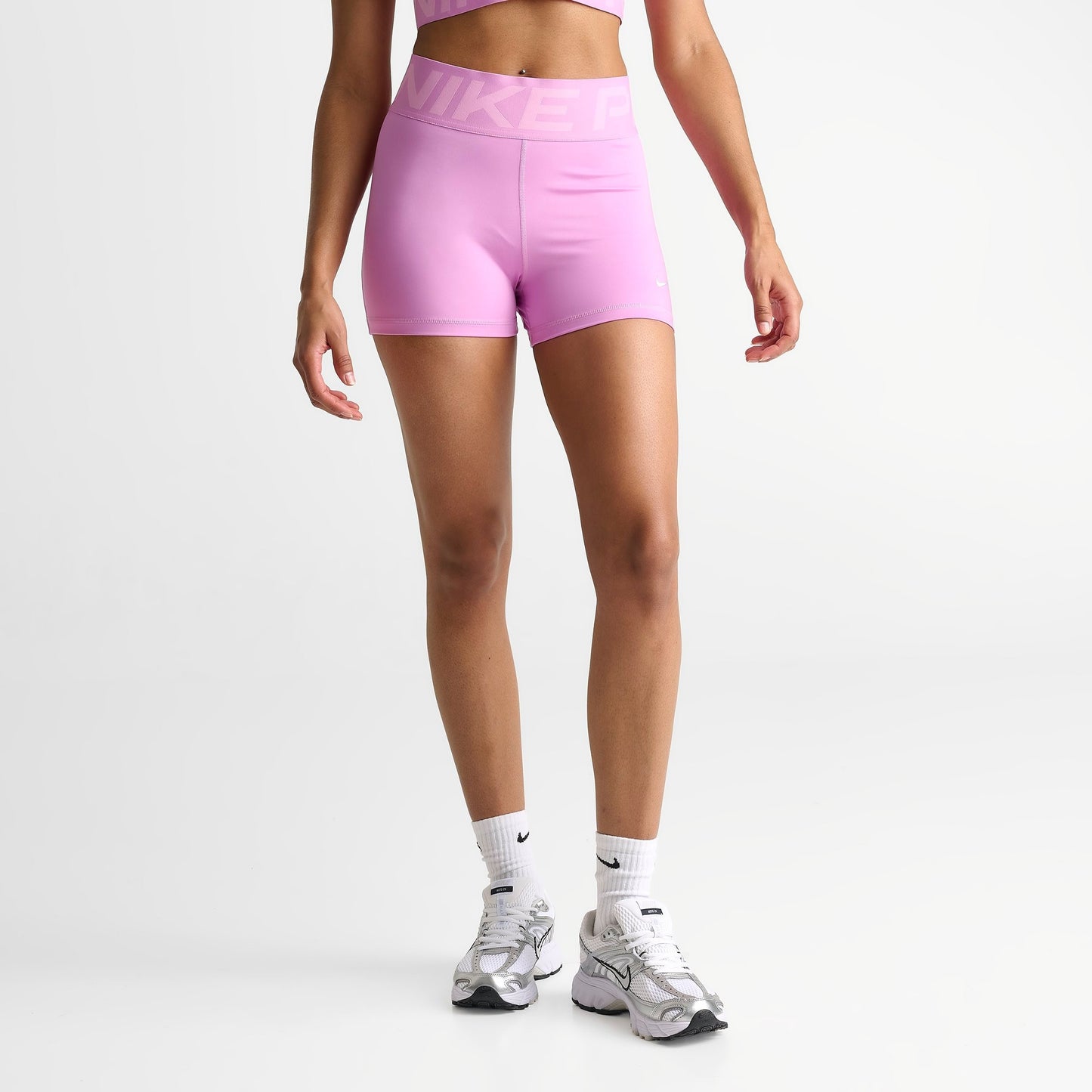 Women's Nike Pro Sculpt High-Waisted 3" Biker Shorts - Light Magenta/White