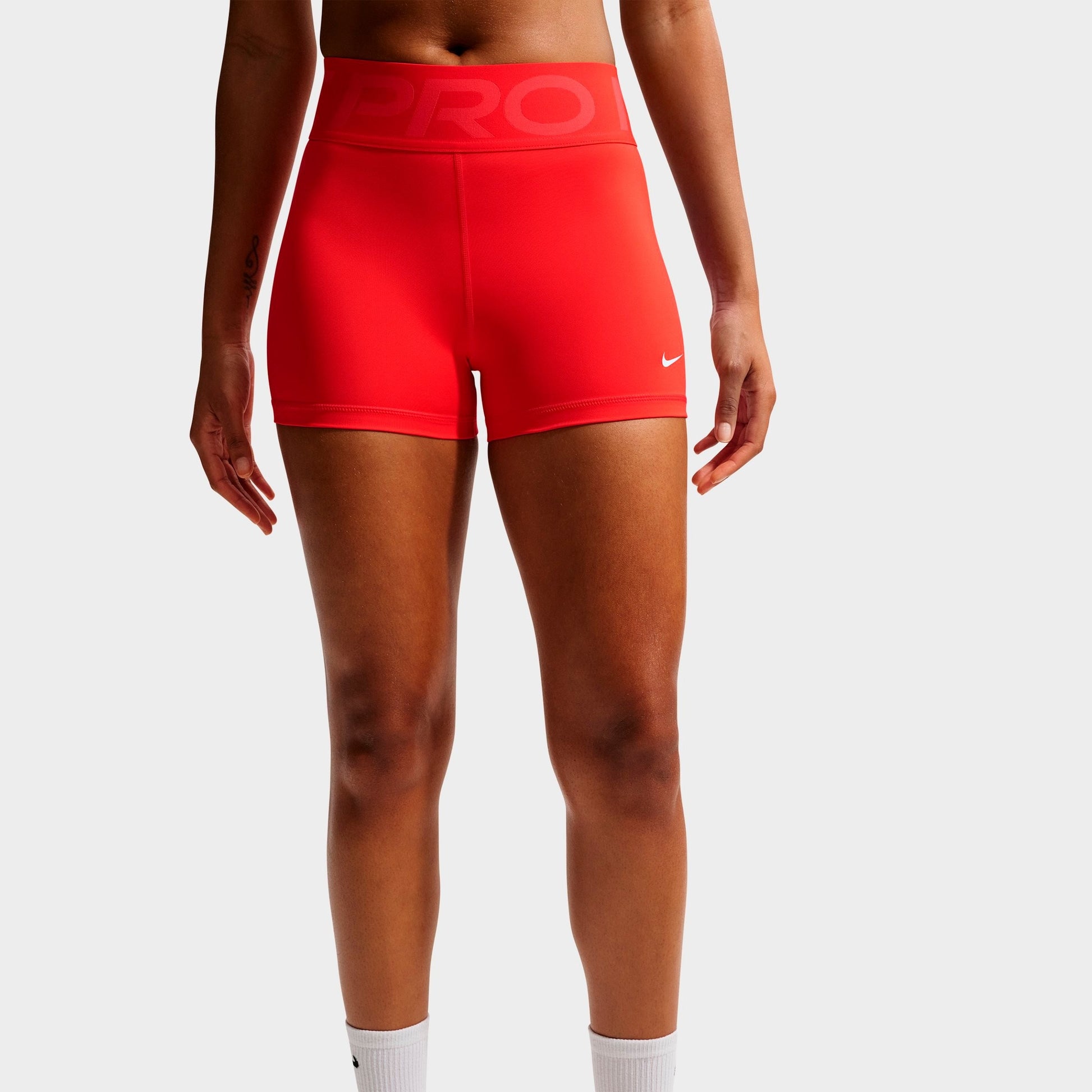 Women's Nike Pro Sculpt High-Waisted 3" Biker Shorts - Light Crimson/White