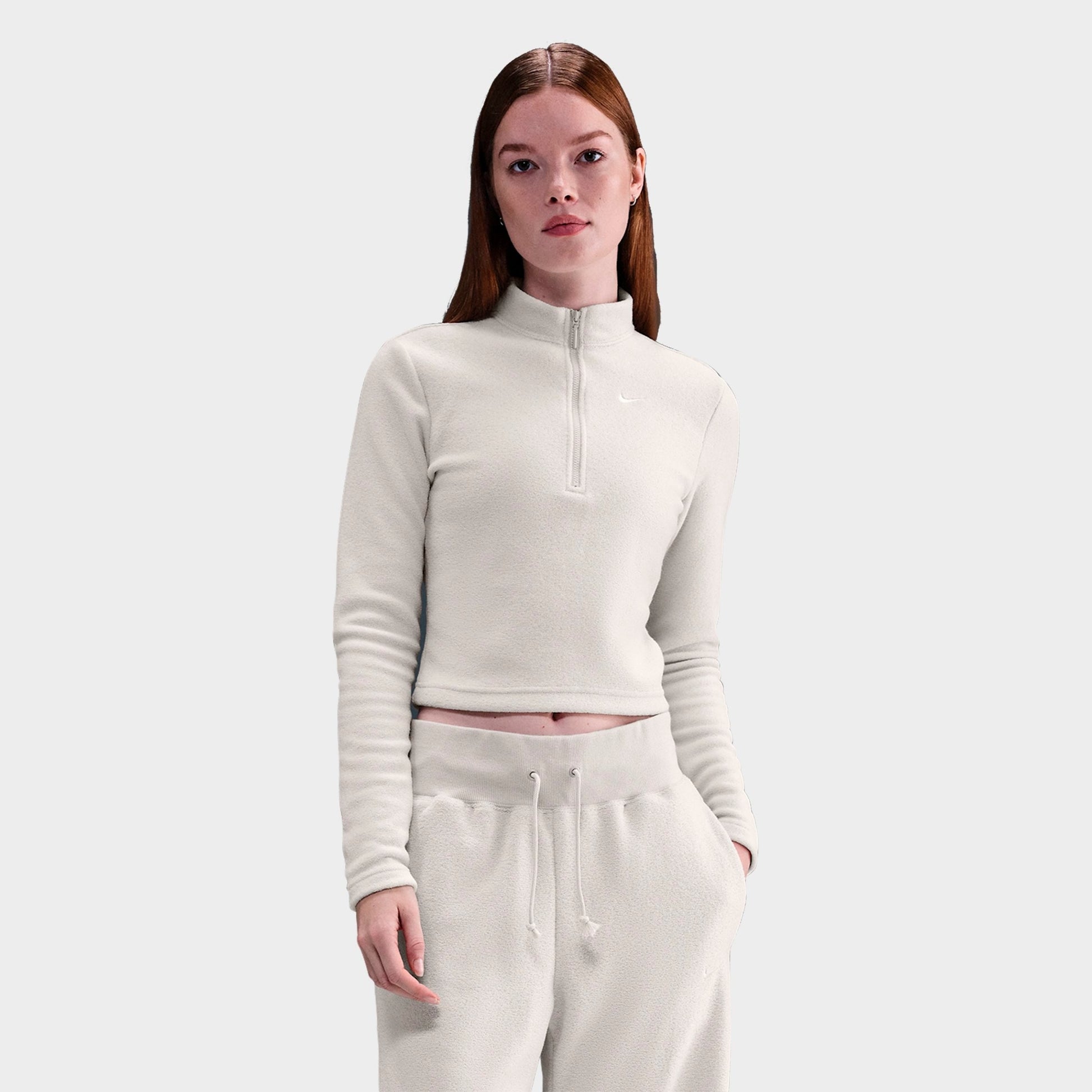 Women's Nike Sportswear Phoenix Plush Cozy Fleece Long-Sleeve Half-Zip Top - Light Bone/Sail