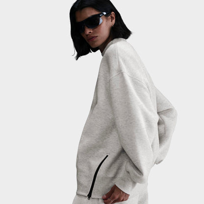 Women's Nike Sportswear Tech Fleece Oversized Crewneck Sweatshirt - Light Grey/Heather/Black