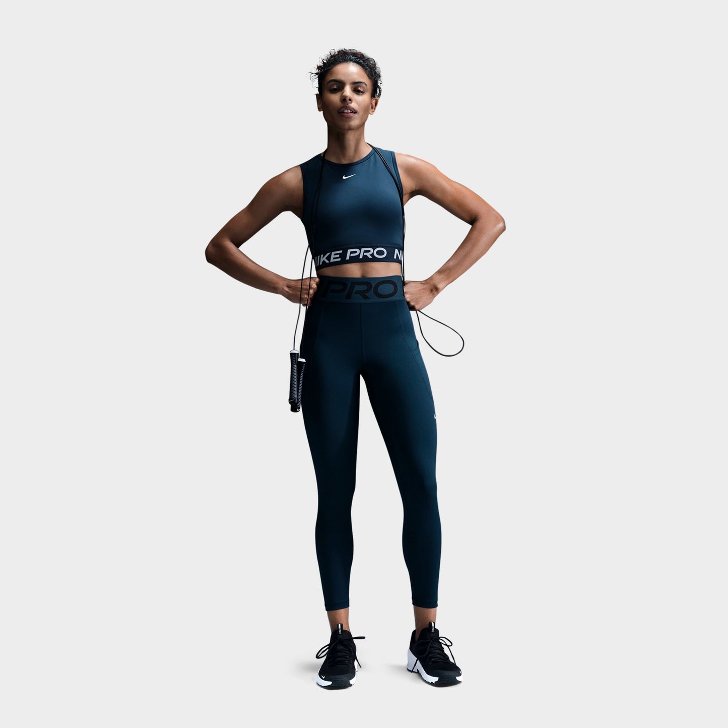 Women's Nike Pro Dri-FIT Crop Tank - Armory Navy/White