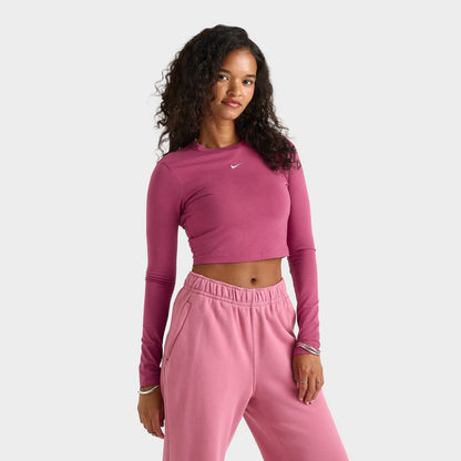 Women's Nike Sportswear Chill Knit Long-Sleeve Slim Crop Top - Sweet Beet/Sail