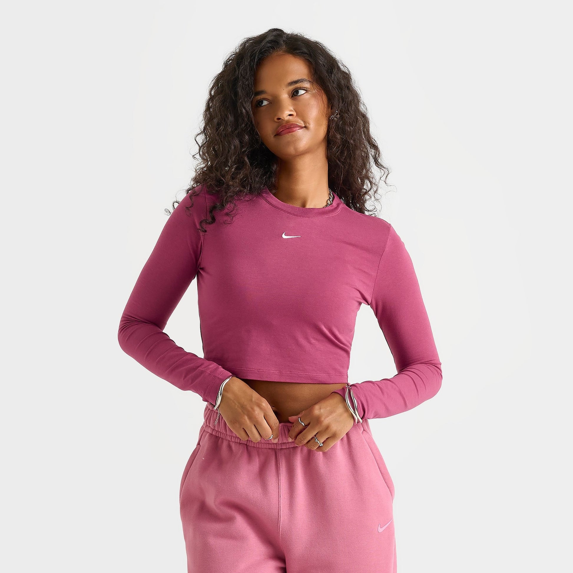 Women's Nike Sportswear Chill Knit Long-Sleeve Slim Crop Top - Sweet Beet/Sail