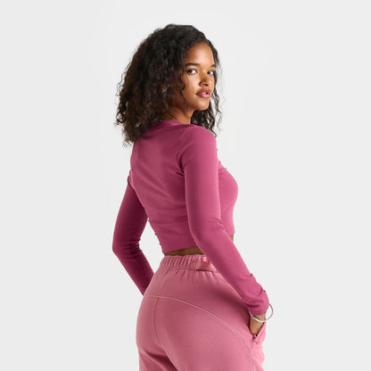 Women's Nike Sportswear Chill Knit Long-Sleeve Slim Crop Top - Sweet Beet/Sail