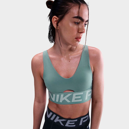 Women's Nike Pro Indy Plunge Sports Bra - Cannon/Jade Ice/White
