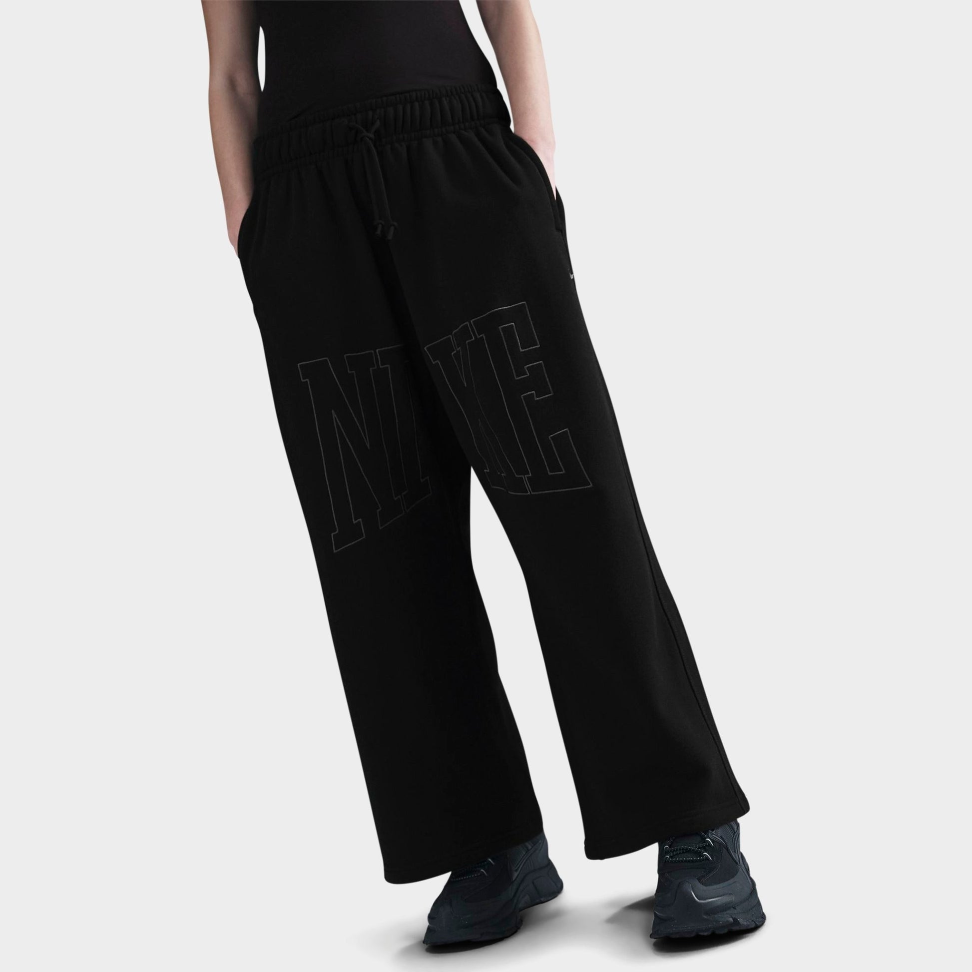 Women's Nike Sportswear Mid-Rise Oversized Open-Hem French Terry Pants - Black