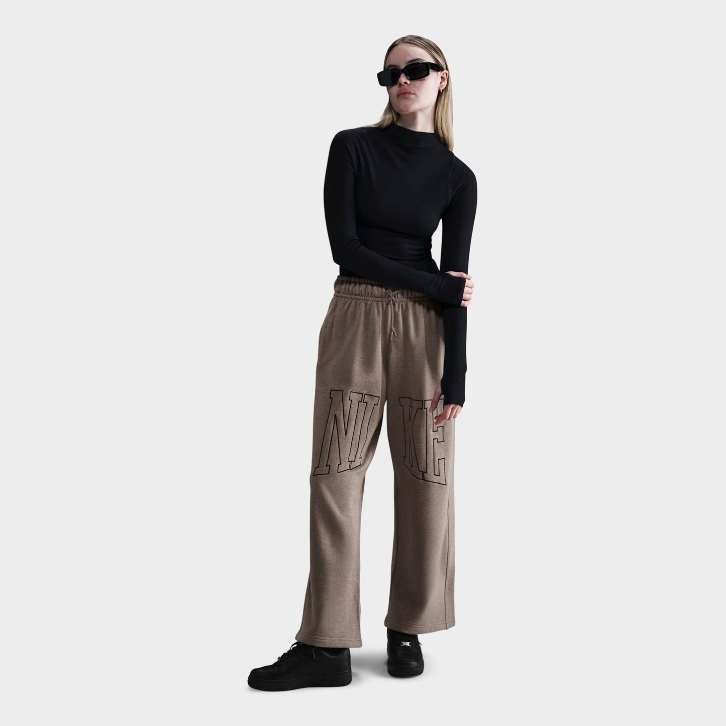 Women's Nike Sportswear Mid-Rise Oversized Open-Hem French Terry Pants - Mink Brown/Htr