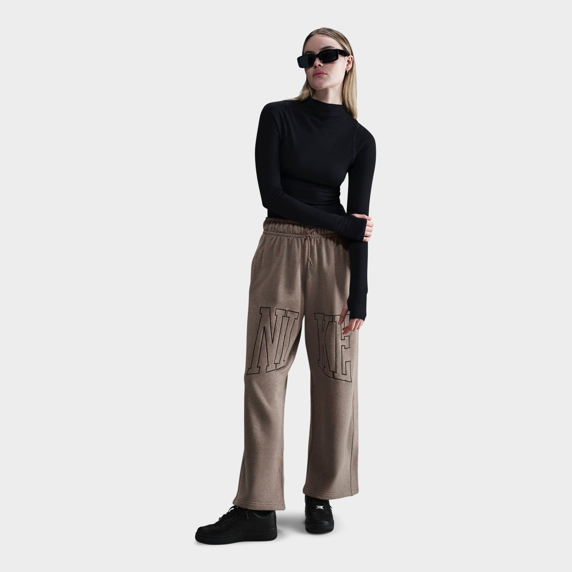 Women's Nike Sportswear Mid-Rise Oversized Open-Hem French Terry Pants - Mink Brown/Htr