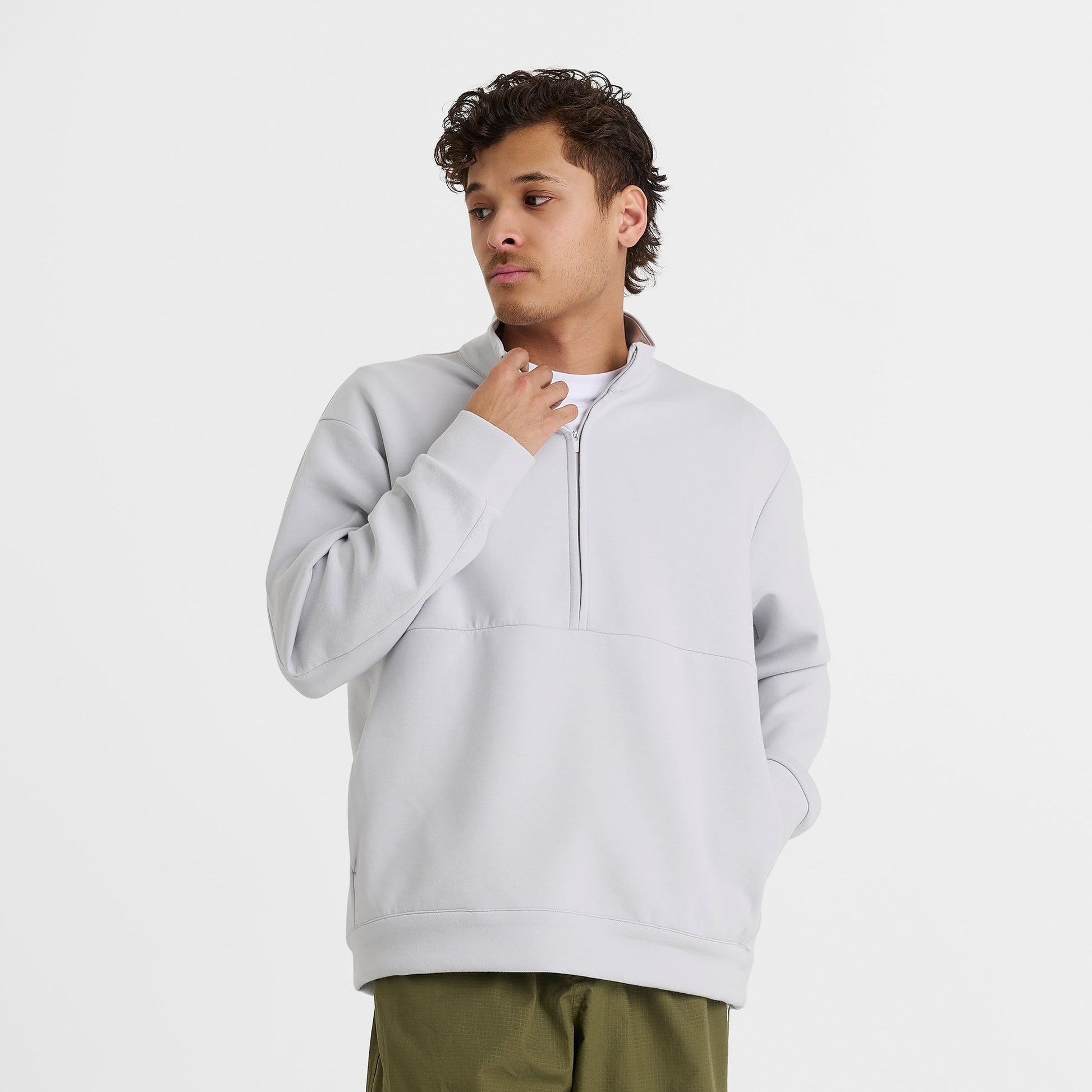 Men's Nike 24.7 ImpossiblySoft Dri-FIT Half-Zip Top - Grey Fog/Light Smoke Grey