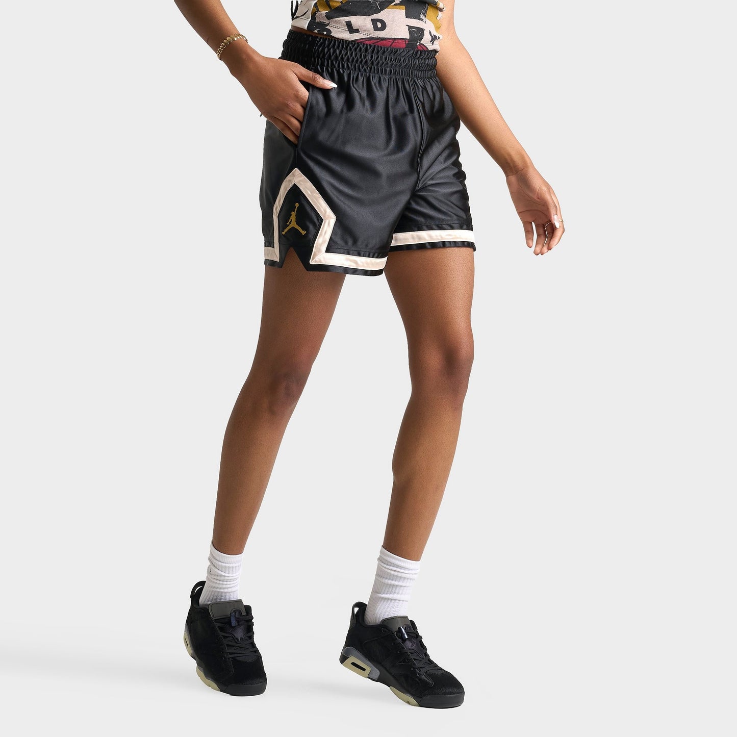 Women's Jordan Sport Leopard Print 4" Diamond Basketball Shorts - Black/Metallic Gold