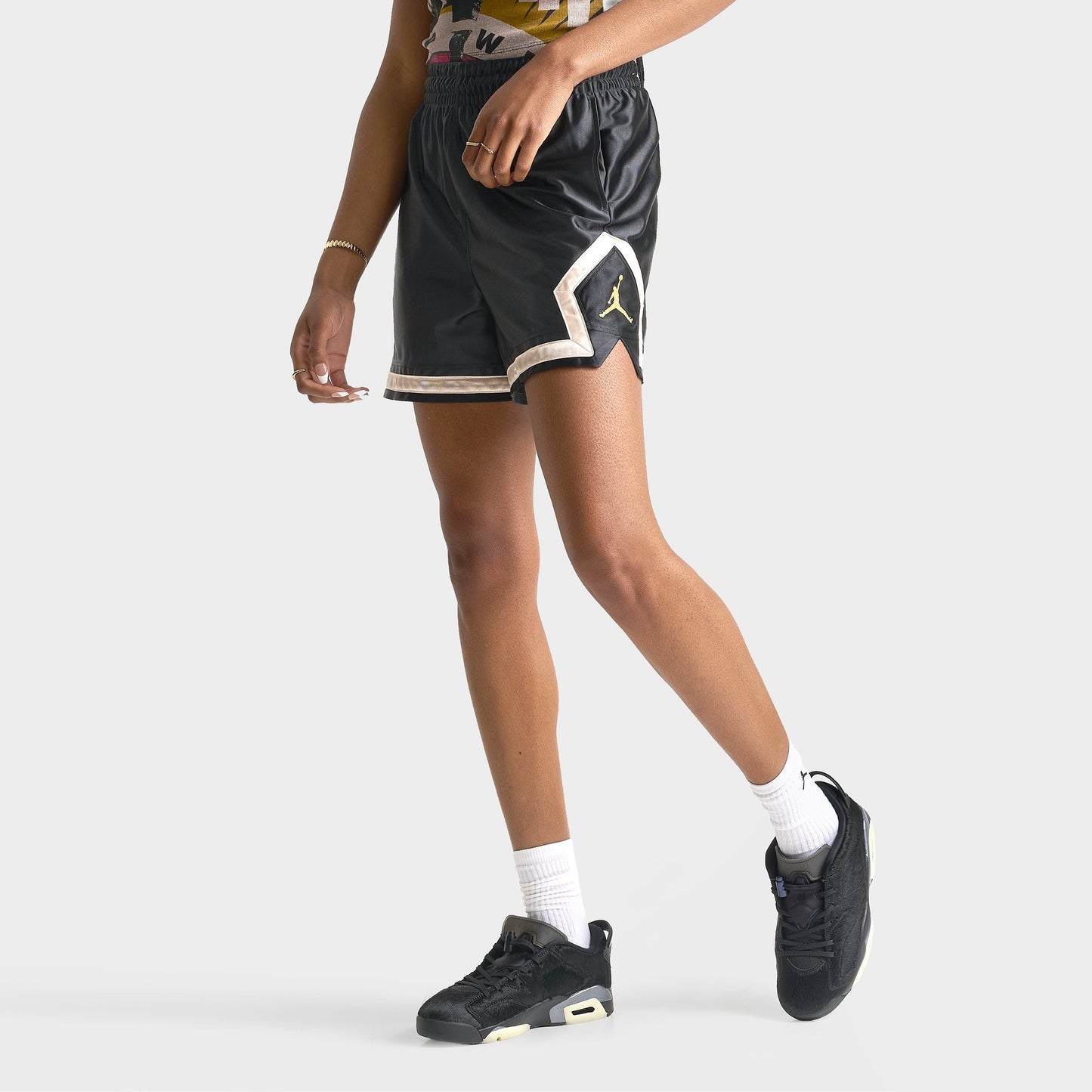 Women's Jordan Sport Leopard Print 4" Diamond Basketball Shorts - Black/Metallic Gold