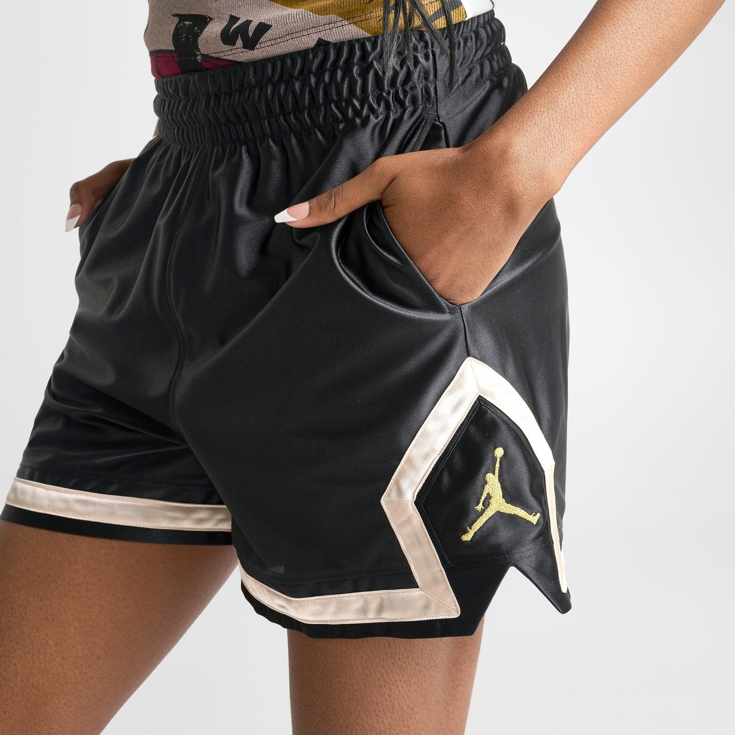 Women's Jordan Sport Leopard Print 4" Diamond Basketball Shorts - Black/Metallic Gold