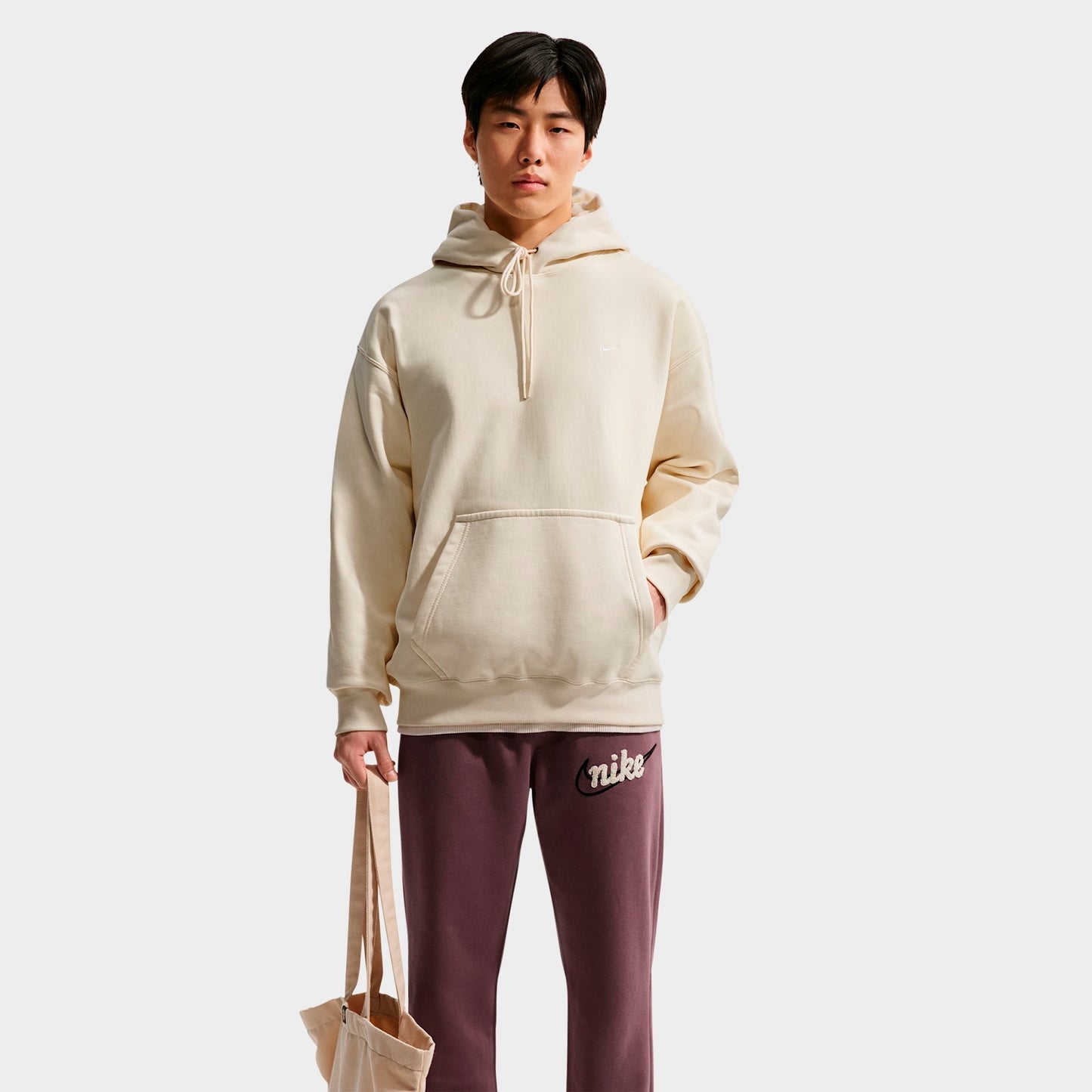 Men's Nike Solo Swoosh Fleece Pullover Hoodie - Coconut Milk/White