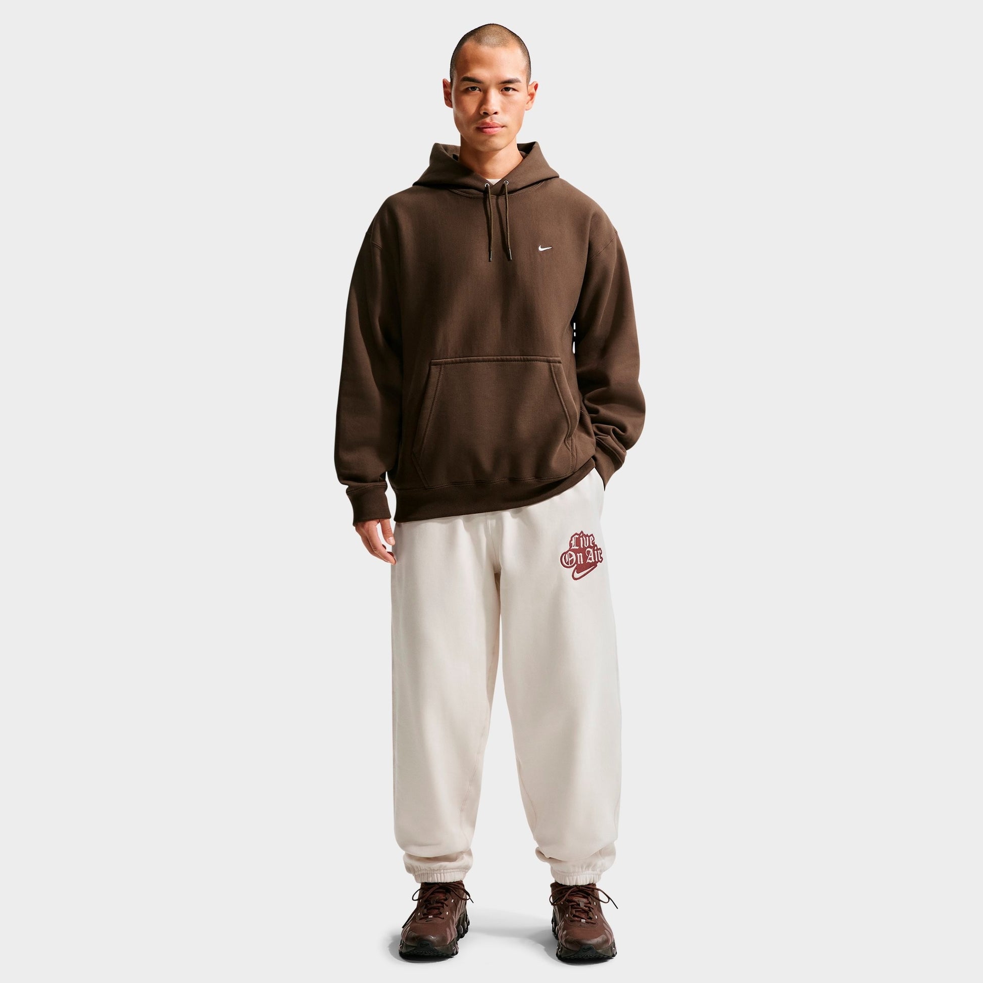 Men's Nike Solo Swoosh Fleece Pullover Hoodie - Dark Hazel/White