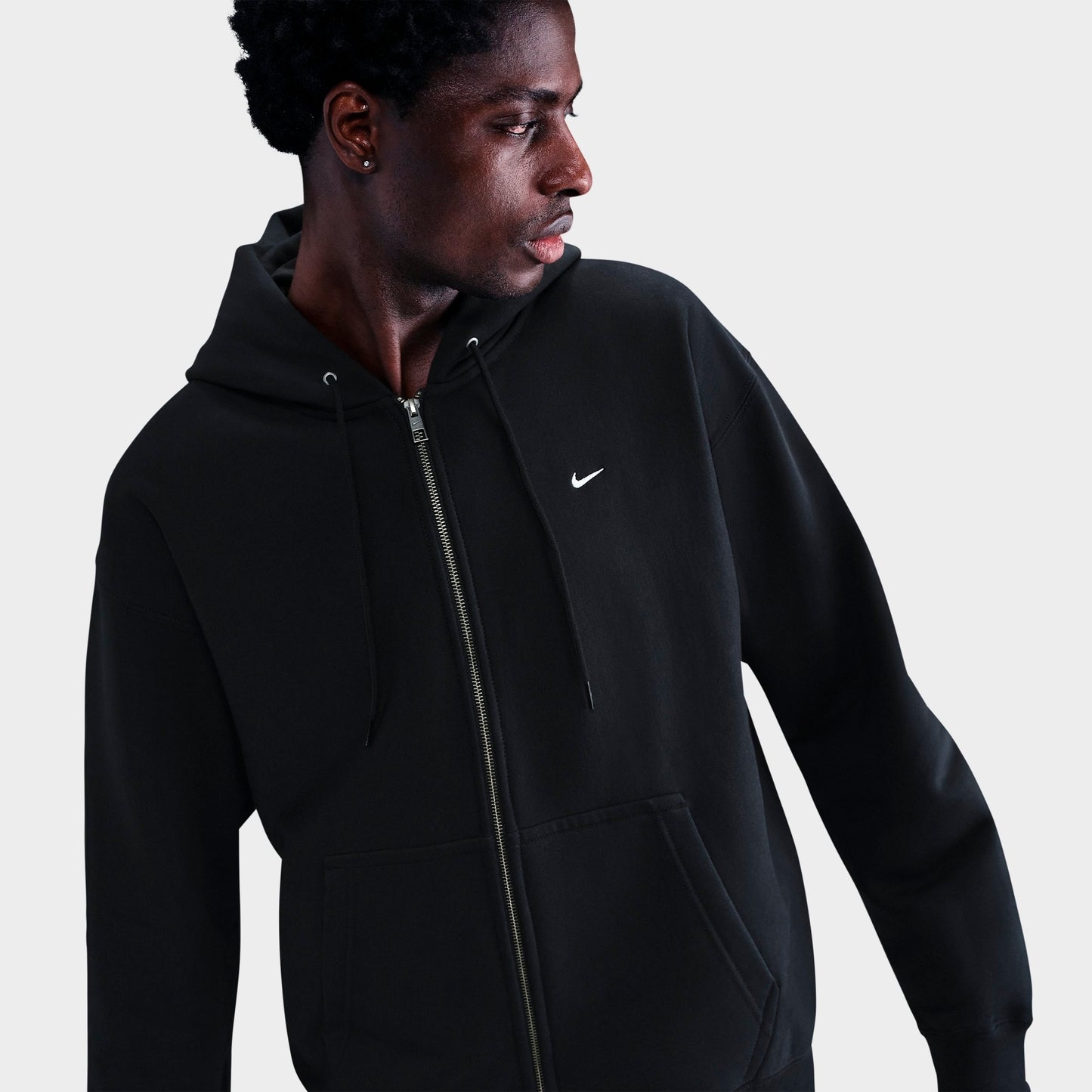Men's Nike Solo Swoosh Fleece Full-Zip Hoodie - Black/Black/White