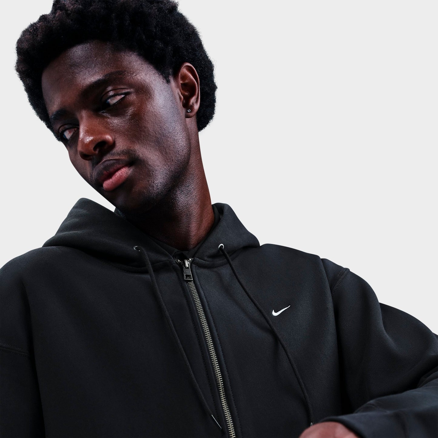 Men's Nike Solo Swoosh Fleece Full-Zip Hoodie - Black/Black/White