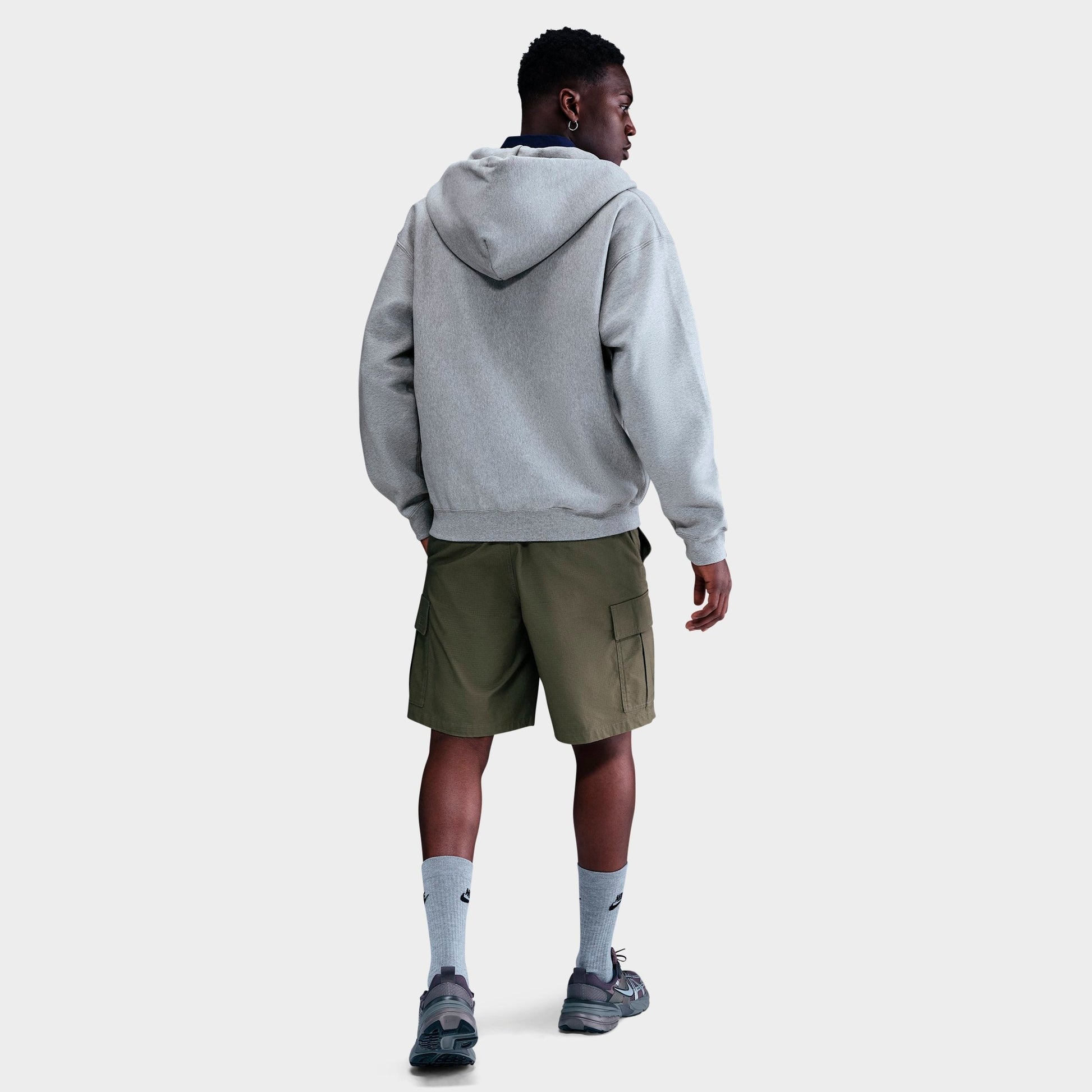 Men's Nike Solo Swoosh Fleece Full-Zip Hoodie - Dark Grey Heather/Light Smoke Grey/White