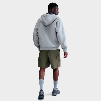 Men's Nike Solo Swoosh Fleece Full-Zip Hoodie - Dark Grey Heather/Light Smoke Grey/White