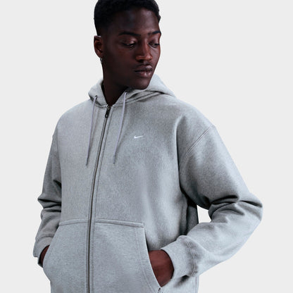 Men's Nike Solo Swoosh Fleece Full-Zip Hoodie - Dark Grey Heather/Light Smoke Grey/White