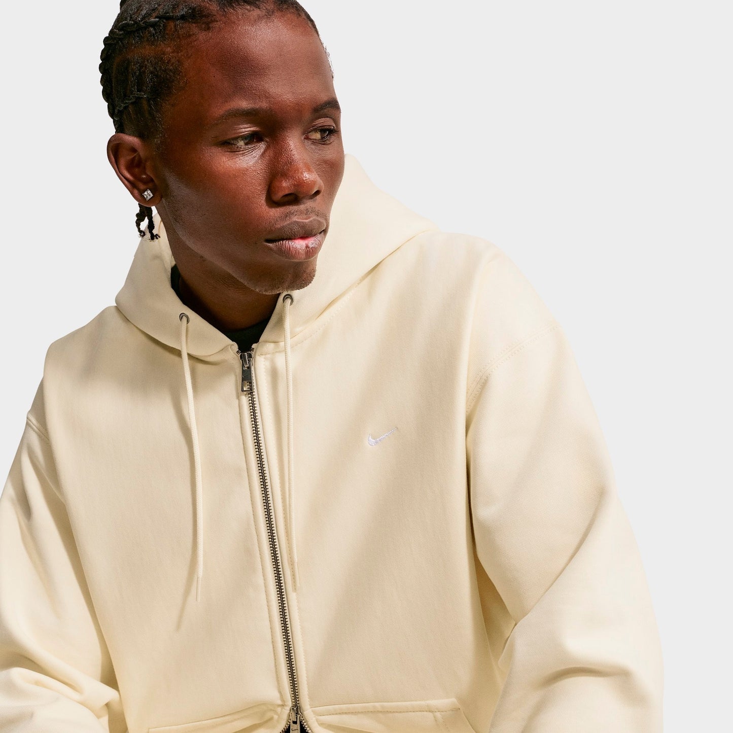 Men's Nike Solo Swoosh Fleece Full-Zip Hoodie - Coconut Milk/White