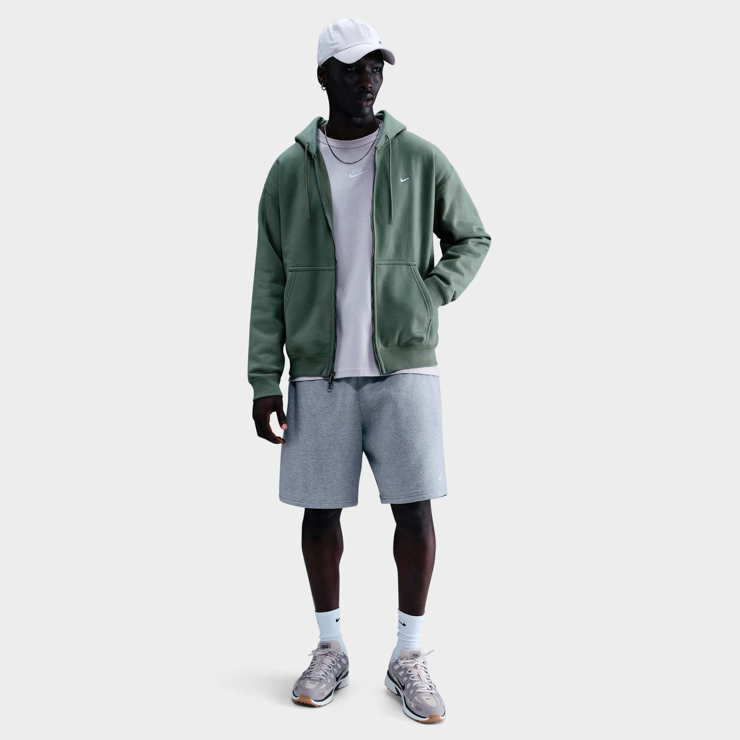 Men's Nike Solo Swoosh Fleece Full-Zip Hoodie - Clay Green/Clay Green/White