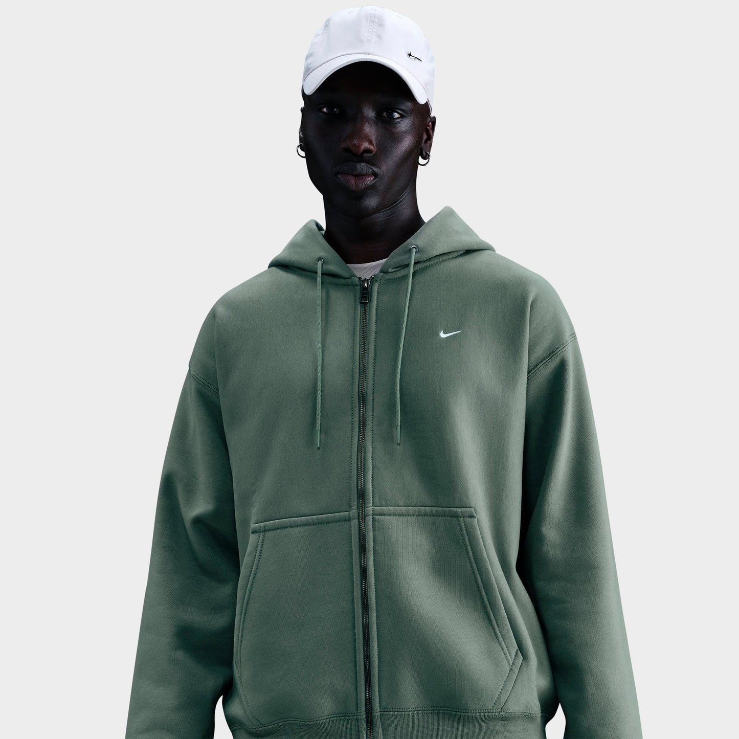 Men's Nike Solo Swoosh Fleece Full-Zip Hoodie - Clay Green/Clay Green/White