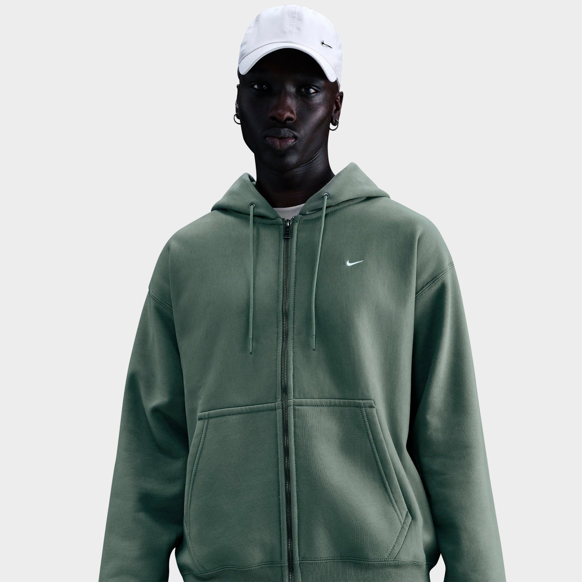 Men's Nike Solo Swoosh Fleece Full-Zip Hoodie - Clay Green/Clay Green/White