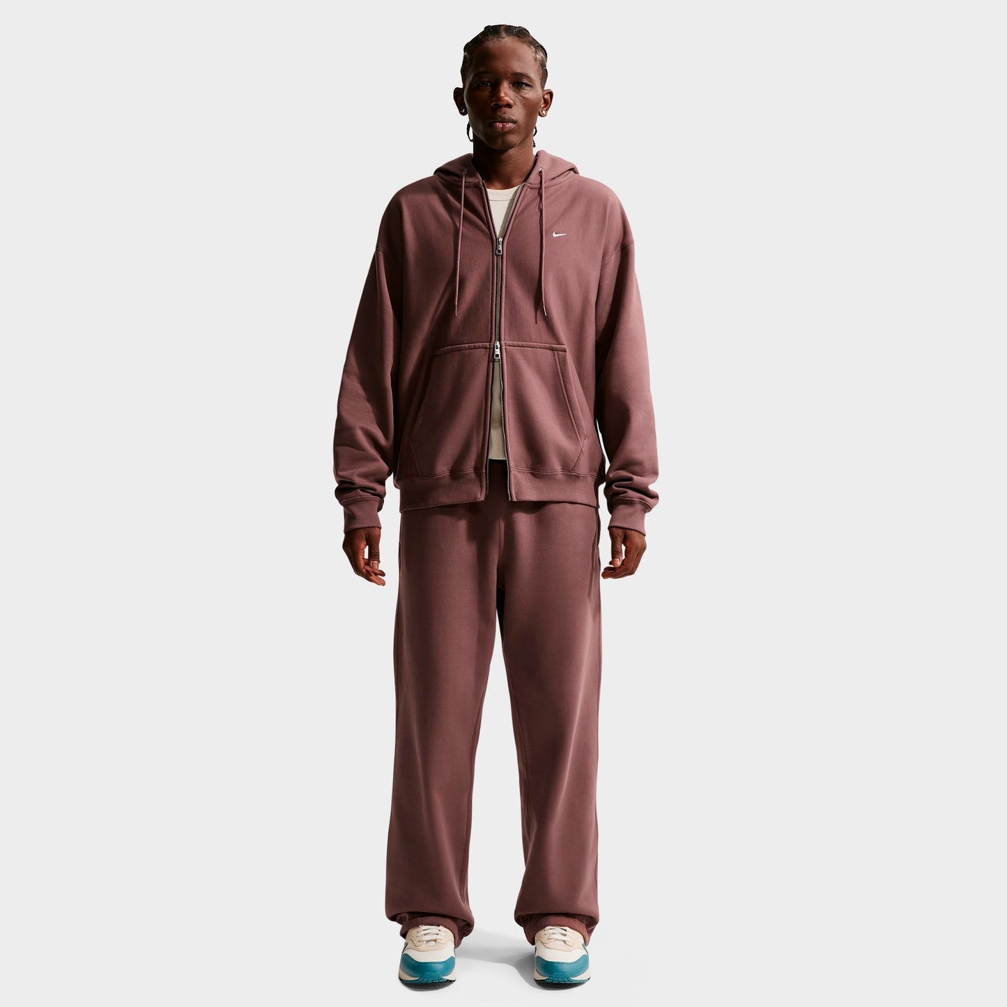 Men's Nike Solo Swoosh Fleece Full-Zip Hoodie - Tattoo/White