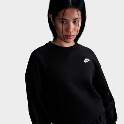 Women's Nike Sportswear Club Fleece Loose Crewneck Sweatshirt - Black/White