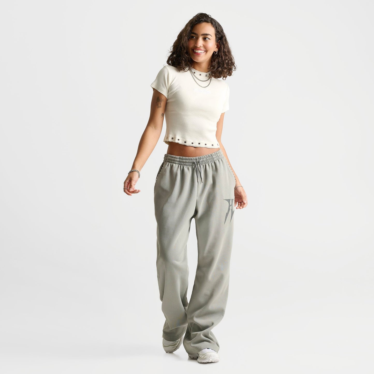 Women's Hoodrich Baya Eyelet Fitted Cropped T-Shirt - White Alyssum