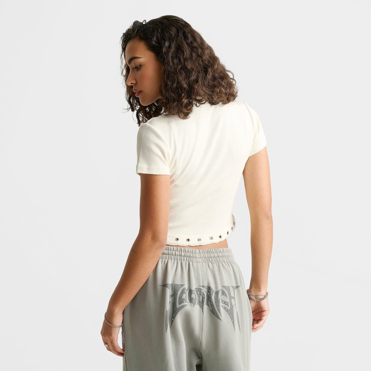 Women's Hoodrich Baya Eyelet Fitted Cropped T-Shirt - White Alyssum