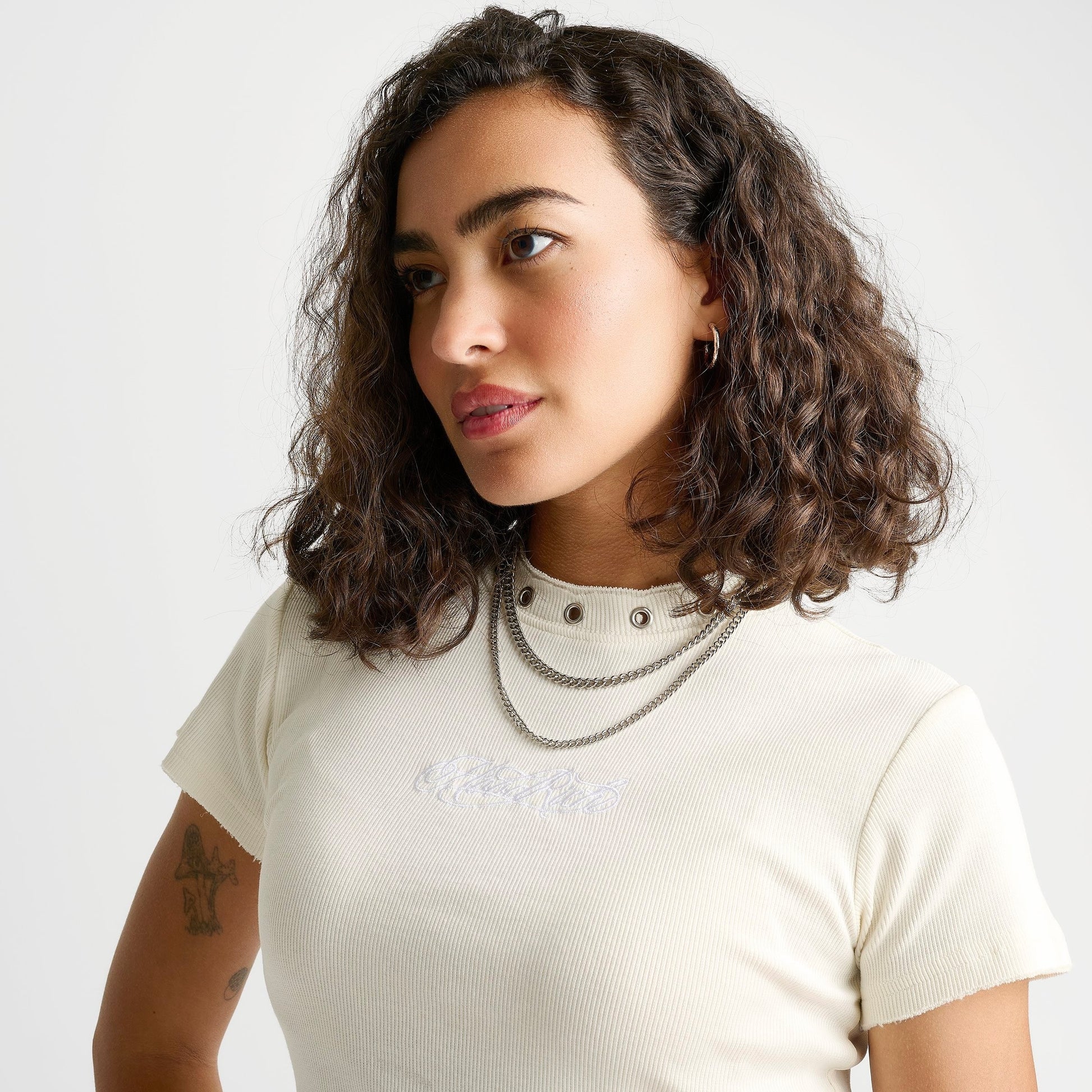 Women's Hoodrich Baya Eyelet Fitted Cropped T-Shirt - White Alyssum