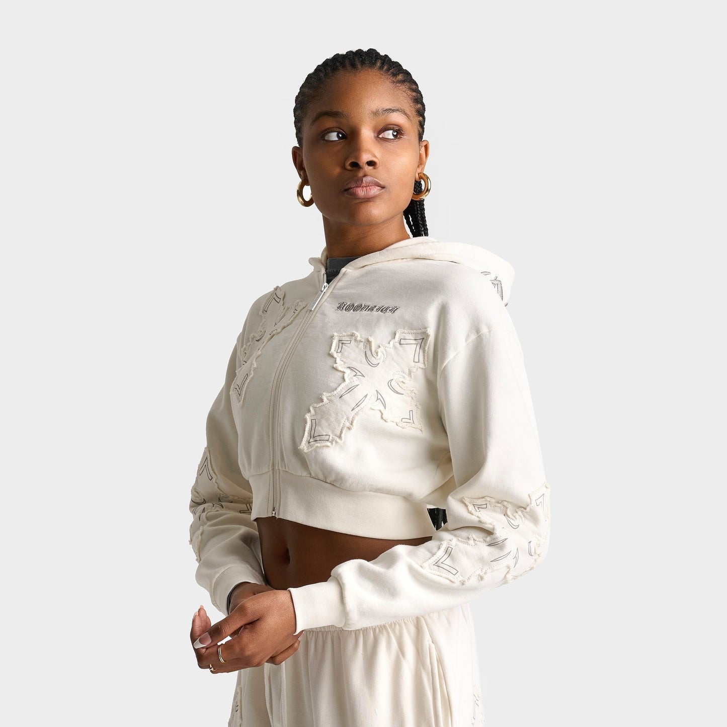 Women's Hoodrich NYX Cropped Fleece Full-Zip Hoodie - White Alyssum