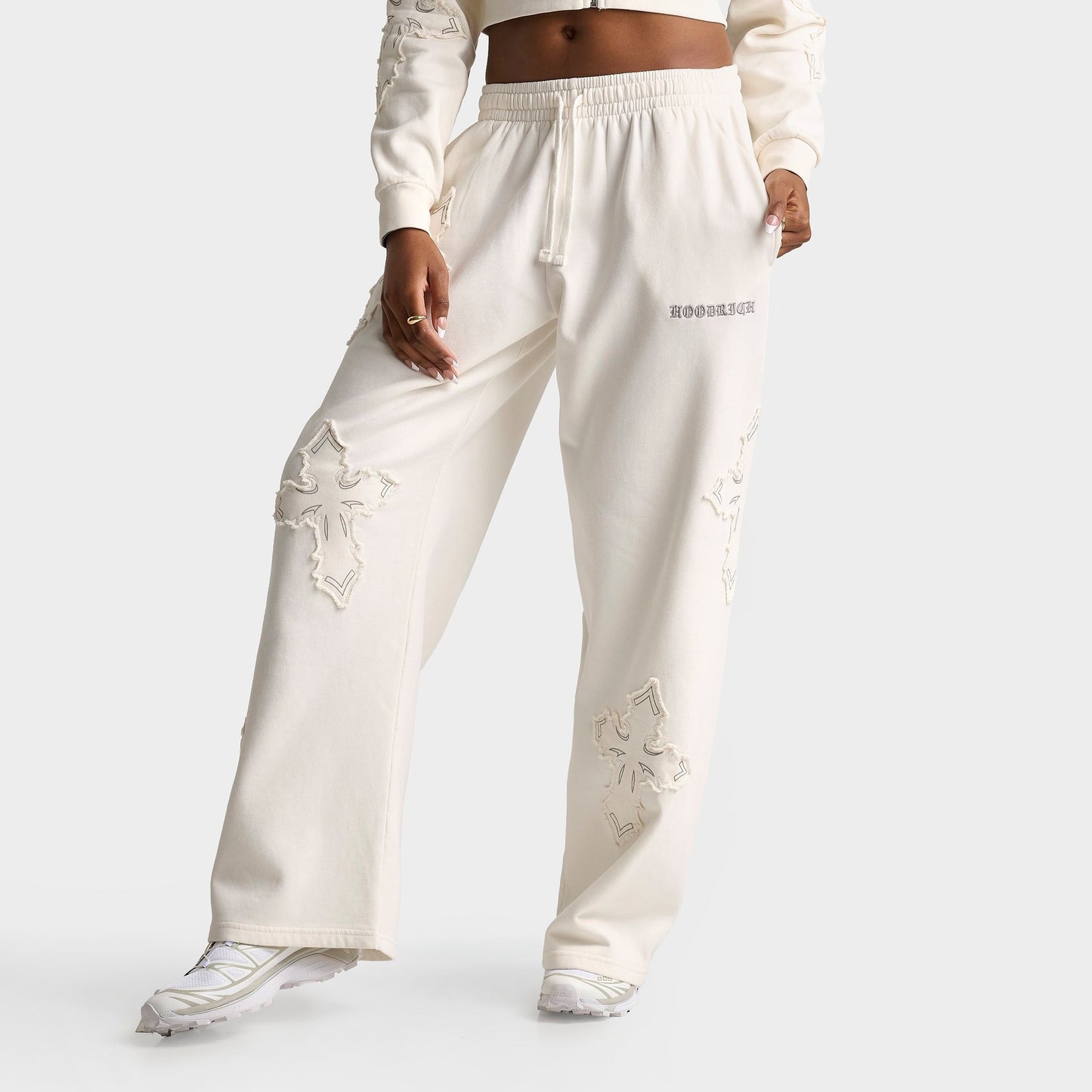 Women's Hoodrich NYX Oversized Wide-Leg Fleece Jogger Pants - White Alyssum