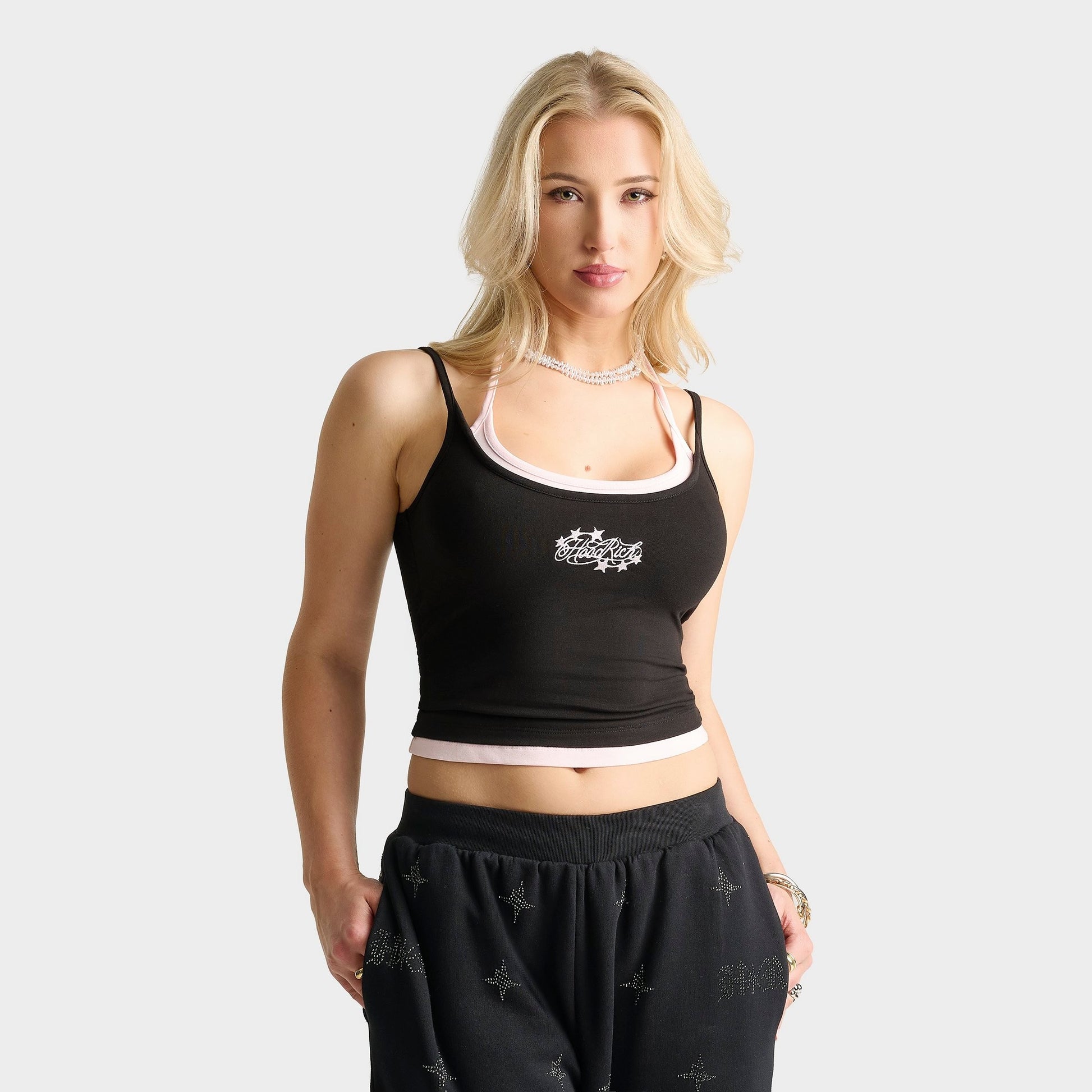 Women's Hoodrich Bling Double Layer Tank - Black/Pink