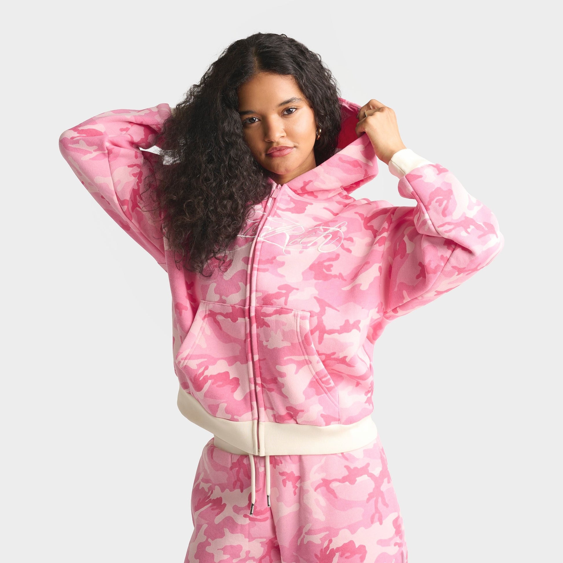 Women's Hoodrich Script Logo Camo Full-Zip Hoodie - Pink Camo