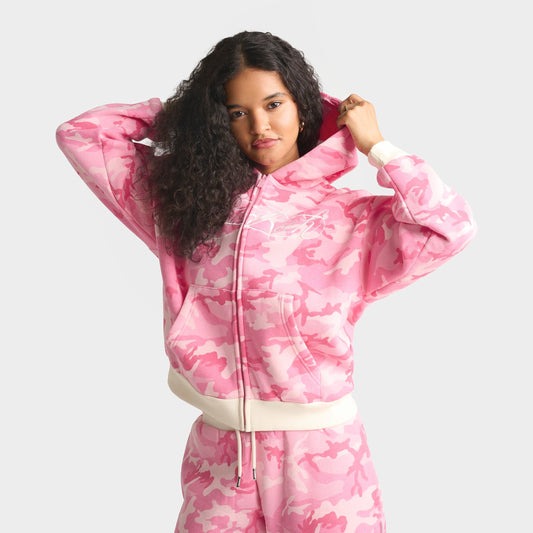 Women's Hoodrich Script Logo Camo Full-Zip Hoodie - Pink Camo