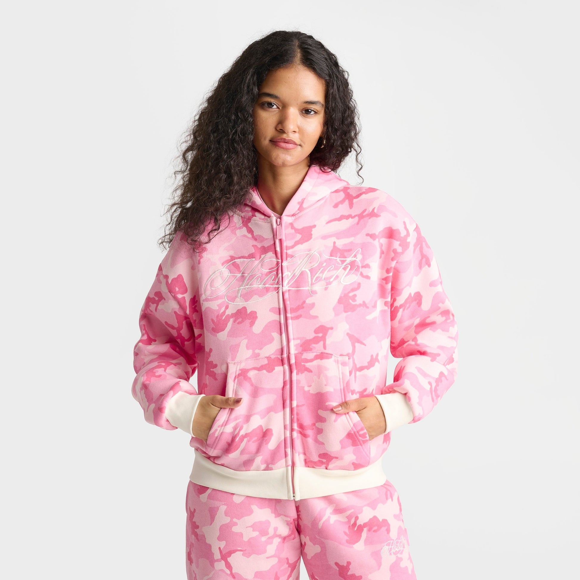 Women's Hoodrich Script Logo Camo Full-Zip Hoodie - Pink Camo