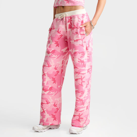 Women's Hoodrich Camo Script Low-Rise Wide Leg Pants - Pink Camo