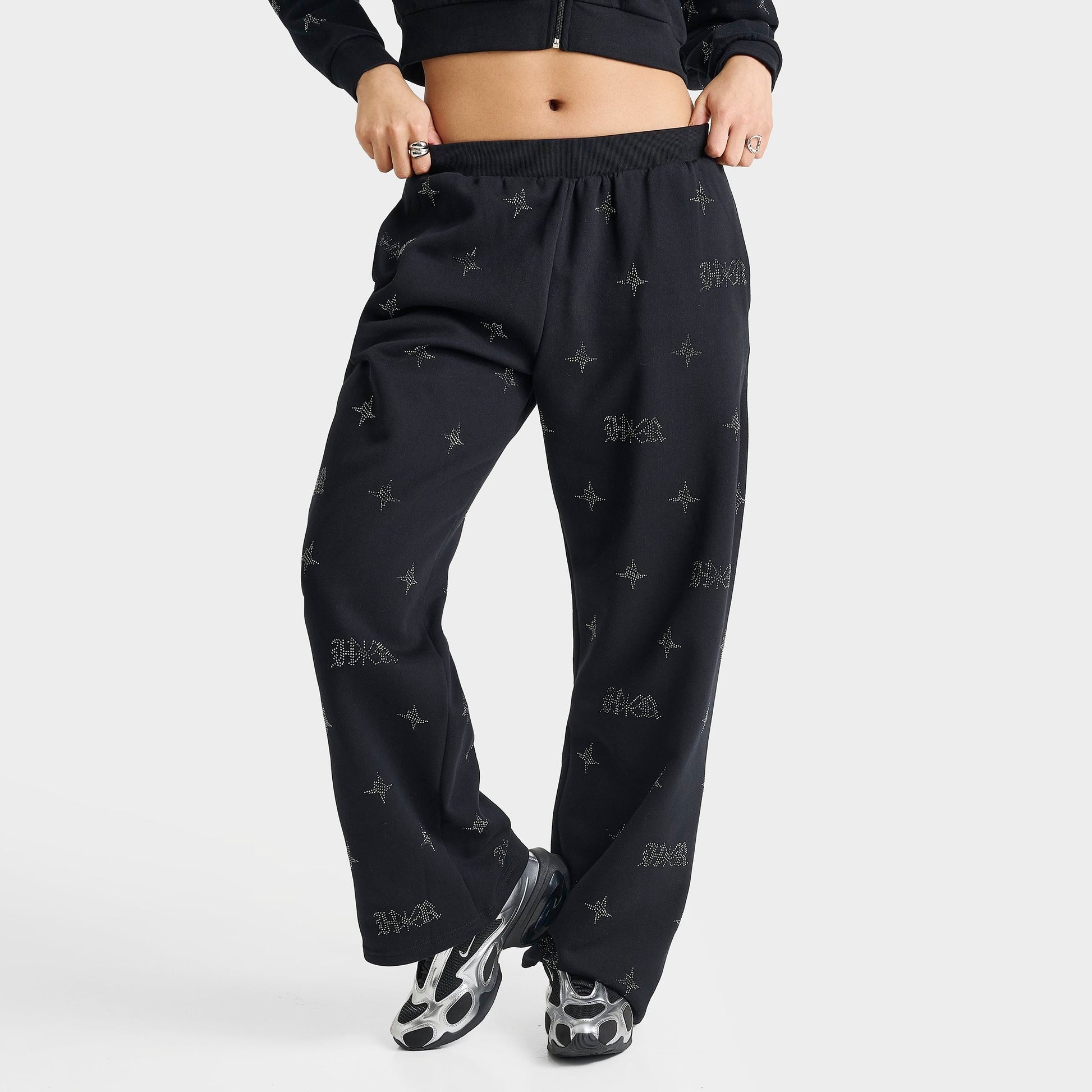 Women's Hoodrich Razor Rhinestone Wide-Leg Jogger Pants - Black