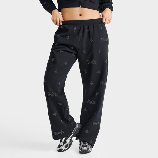 Women's Hoodrich Razor Rhinestone Wide-Leg Jogger Pants - Black