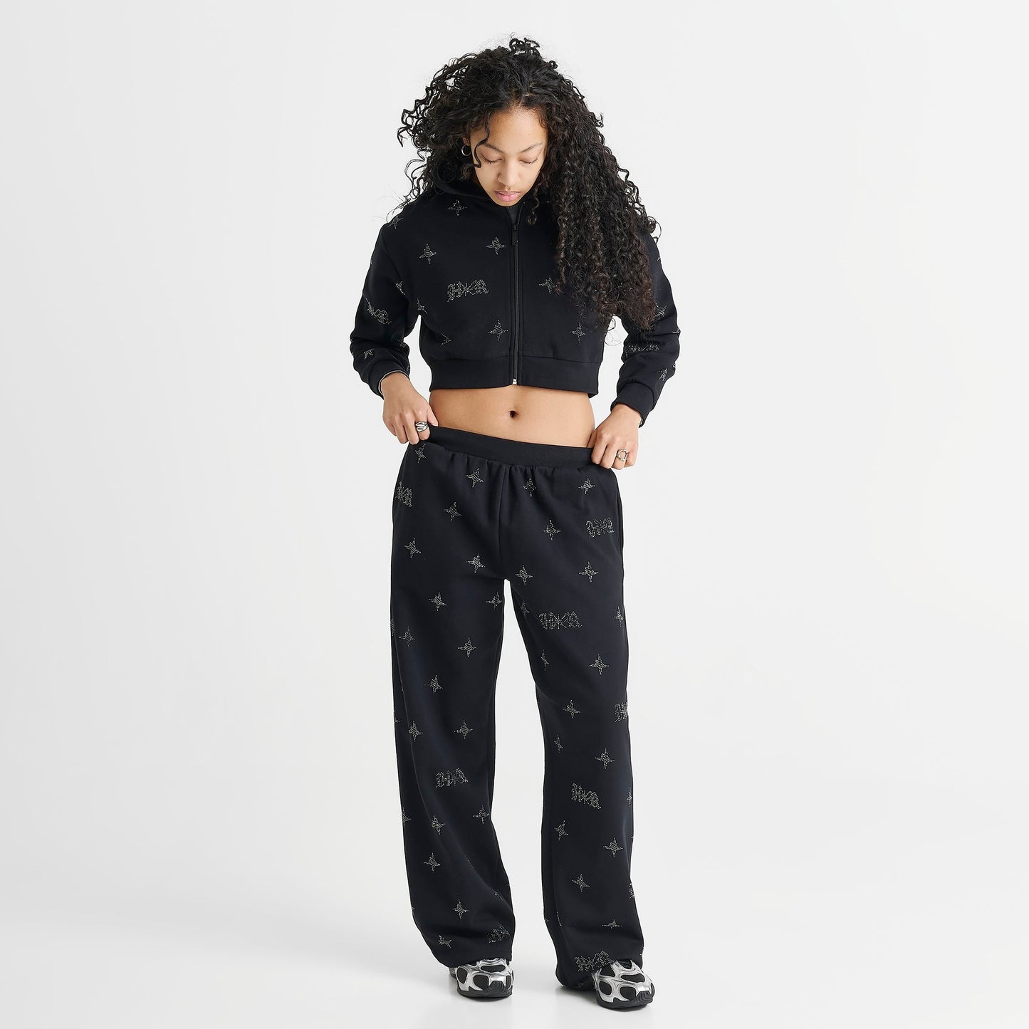 Women's Hoodrich Razor Rhinestone Wide-Leg Jogger Pants - Black