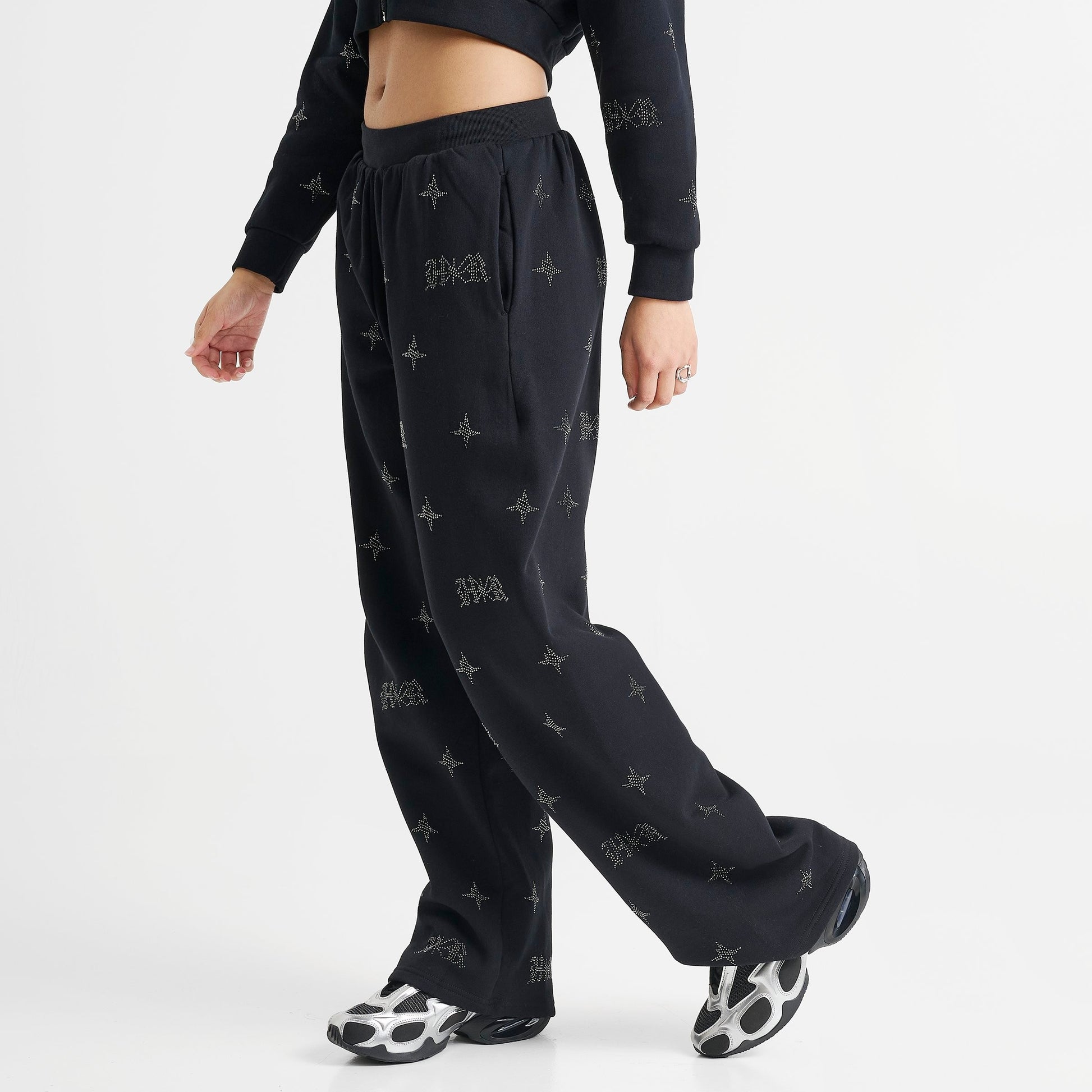 Women's Hoodrich Razor Rhinestone Wide-Leg Jogger Pants - Black